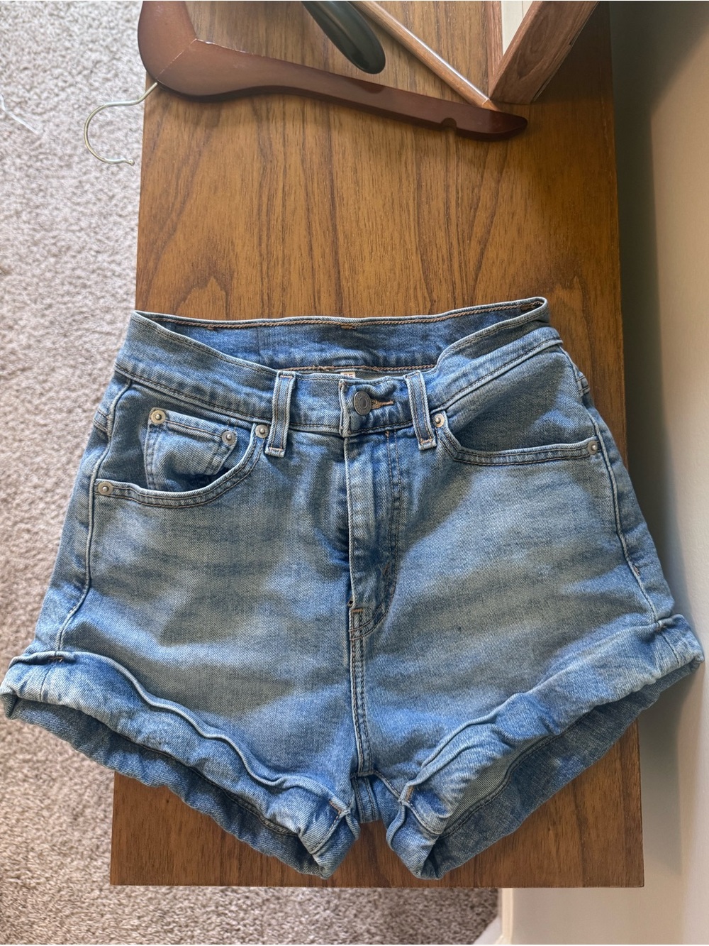 Levi's Light Blue Denim Rolled-Hem high rise Women's Jean Shorts